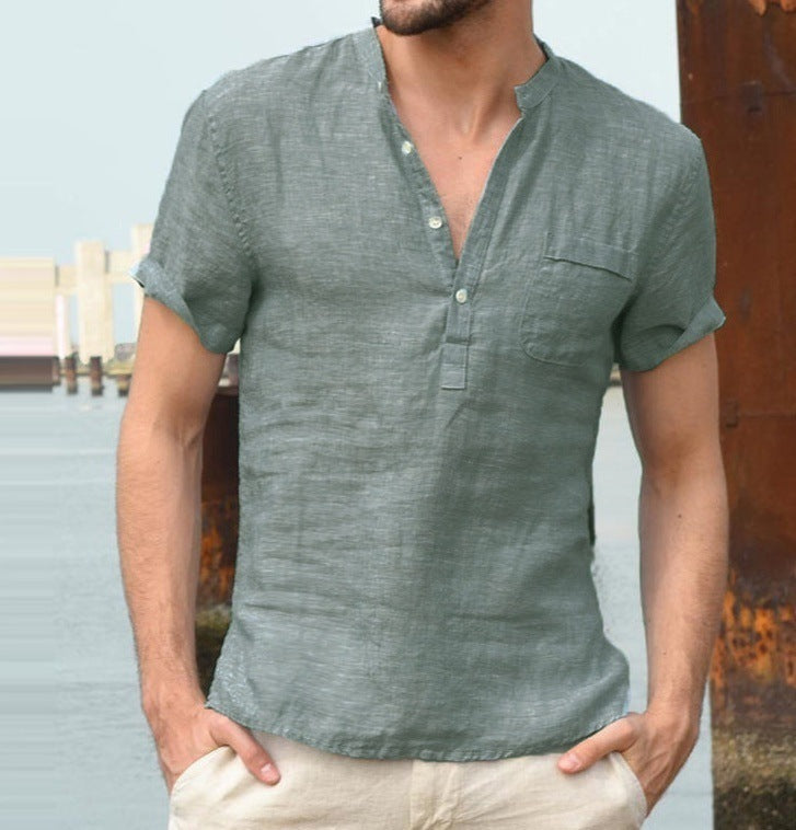 Cotton Linen Shirt Casual Linen Solid Color Shirt