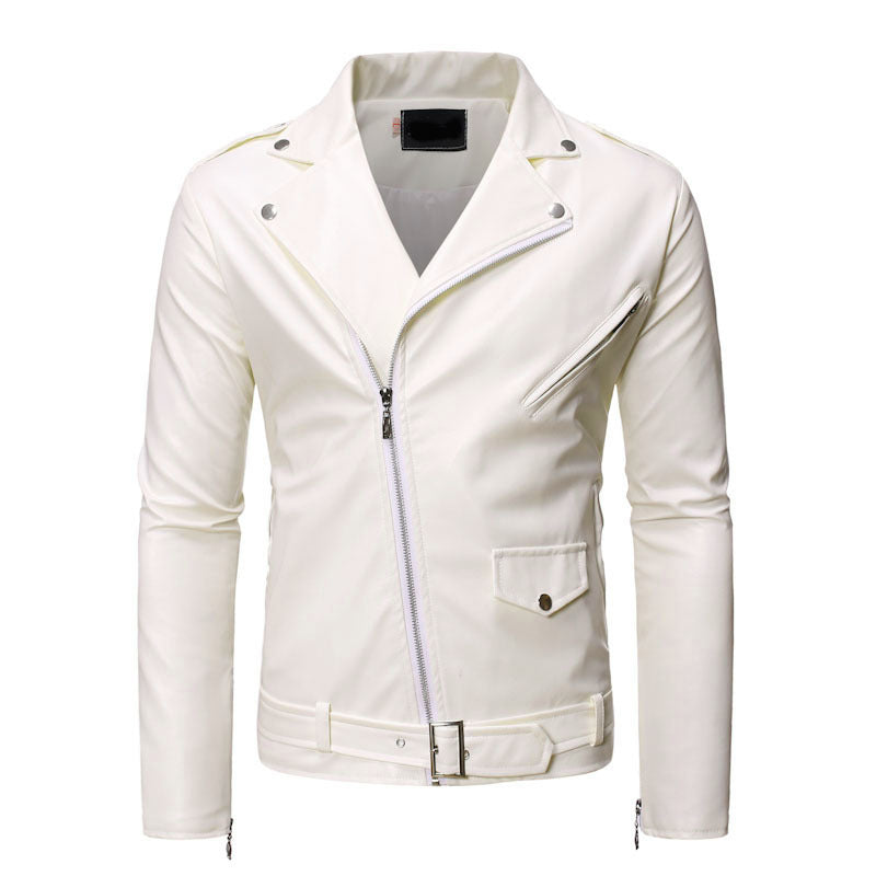 Men&#039;s Motorcycle Motorcycle Slim Casual Lapel Diagonal Zipper Leather Jacket