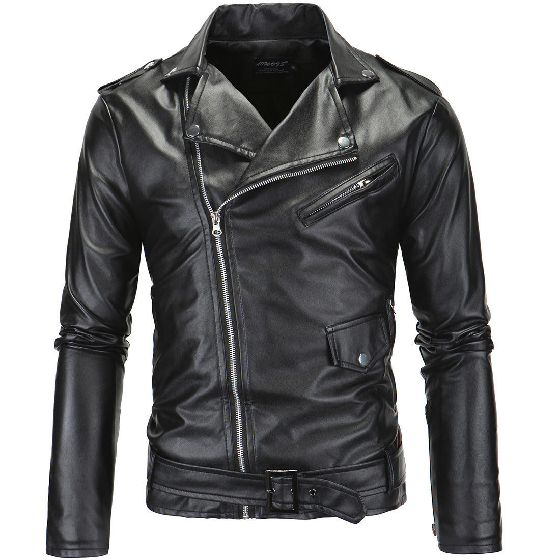 Men&#039;s Motorcycle Motorcycle Slim Casual Lapel Diagonal Zipper Leather Jacket