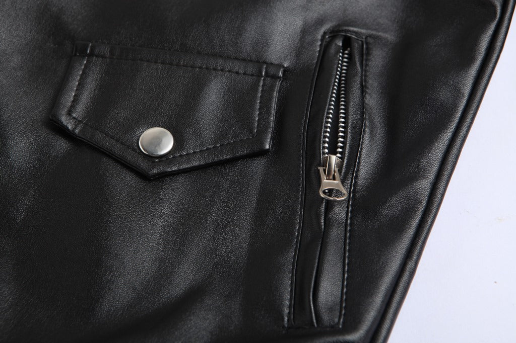 Men&#039;s Motorcycle Motorcycle Slim Casual Lapel Diagonal Zipper Leather Jacket