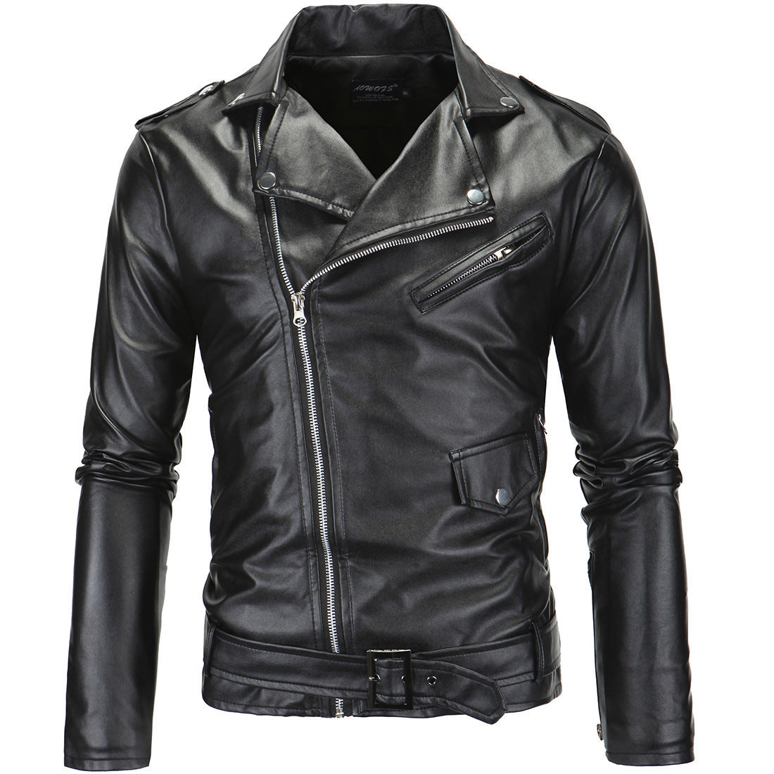 Men&#039;s Motorcycle Motorcycle Slim Casual Lapel Diagonal Zipper Leather Jacket