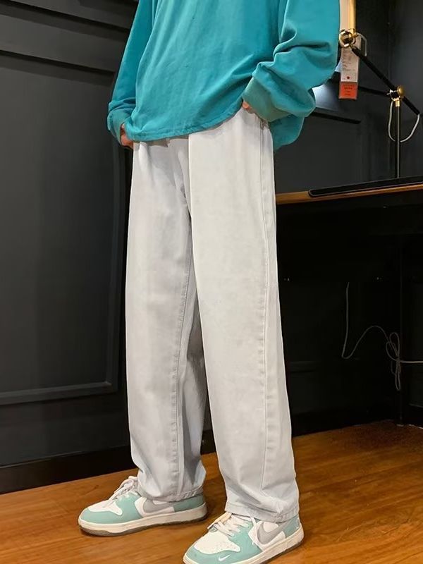 Hong Kong Style Japanese Style Retro Jeans Men&#039;s Loose Straight Pendant Wide Leg Dad Pants Popular Brand High Street Long Pants