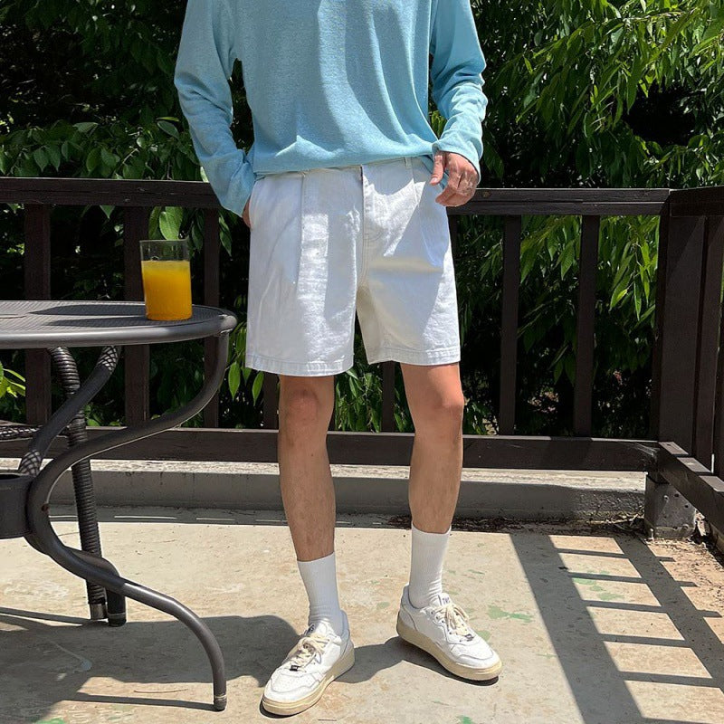 MYQ Retro Washed Denim Shorts Men&#039;s Summer Loose Casual Mid-length Pants Korean-style Fashionable And Handsome Pants