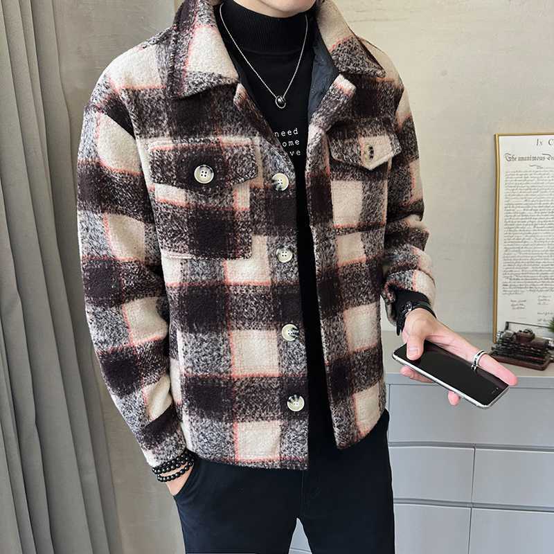 Woolen Coat Men&#039;s Autumn And Winter British Trend Slim Thick Woolen Coat Men&#039;s Short Slim And Handsome Lapel Windbreaker