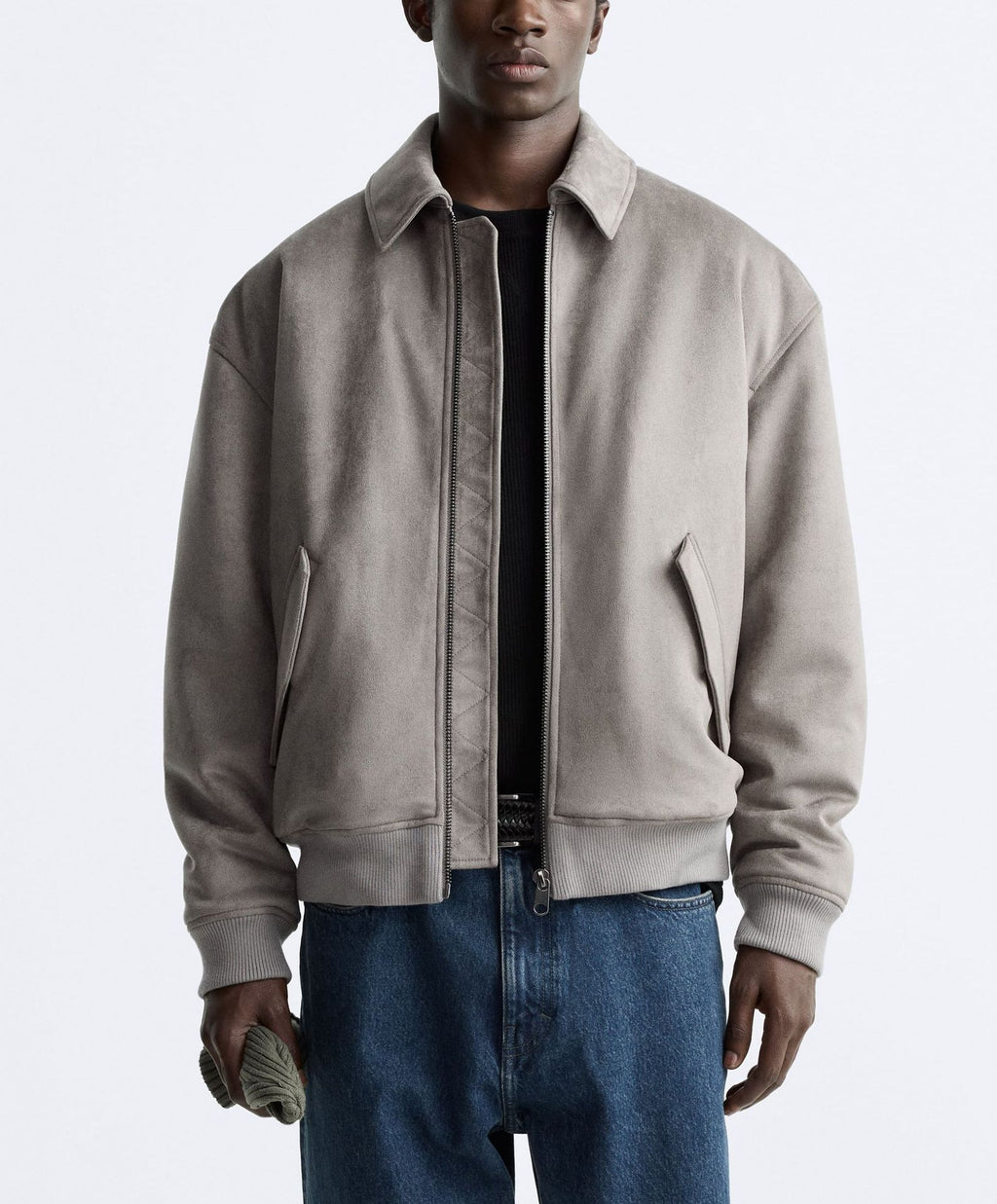 Men&#039;s Quilted Suede Texture Effect Lapel Jacket Coat