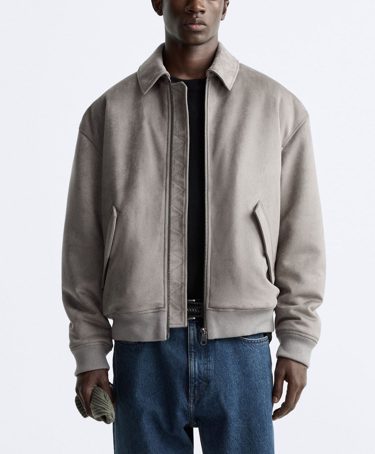 Men&#039;s Quilted Suede Texture Effect Lapel Jacket Coat