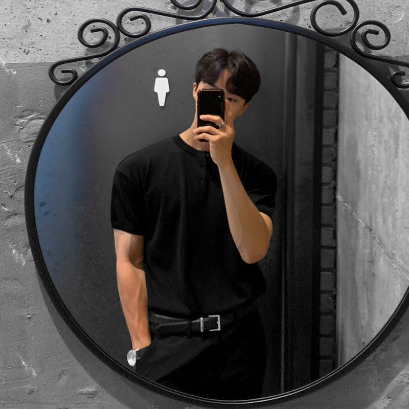 MYQ Men&#039;s Short-sleeved T-shirt Korean-style Trendy Summer Thin Slim-fit Half-sleeve Top Ice Silk Knitted Bottoming Shirt