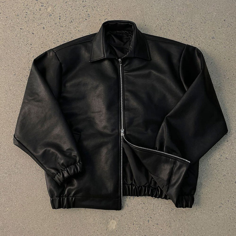 Simple Retro Lapel Leather Jacket Men&#039;s Spring Loose Motorcycle Leather Jacket Korean Style Trendy Pu Handsome Coat
