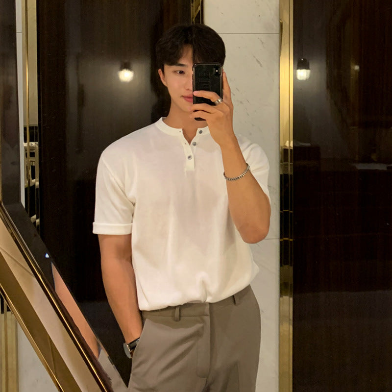 MYQ Men&#039;s Short-sleeved T-shirt Korean-style Trendy Summer Thin Slim-fit Half-sleeve Top Ice Silk Knitted Bottoming Shirt