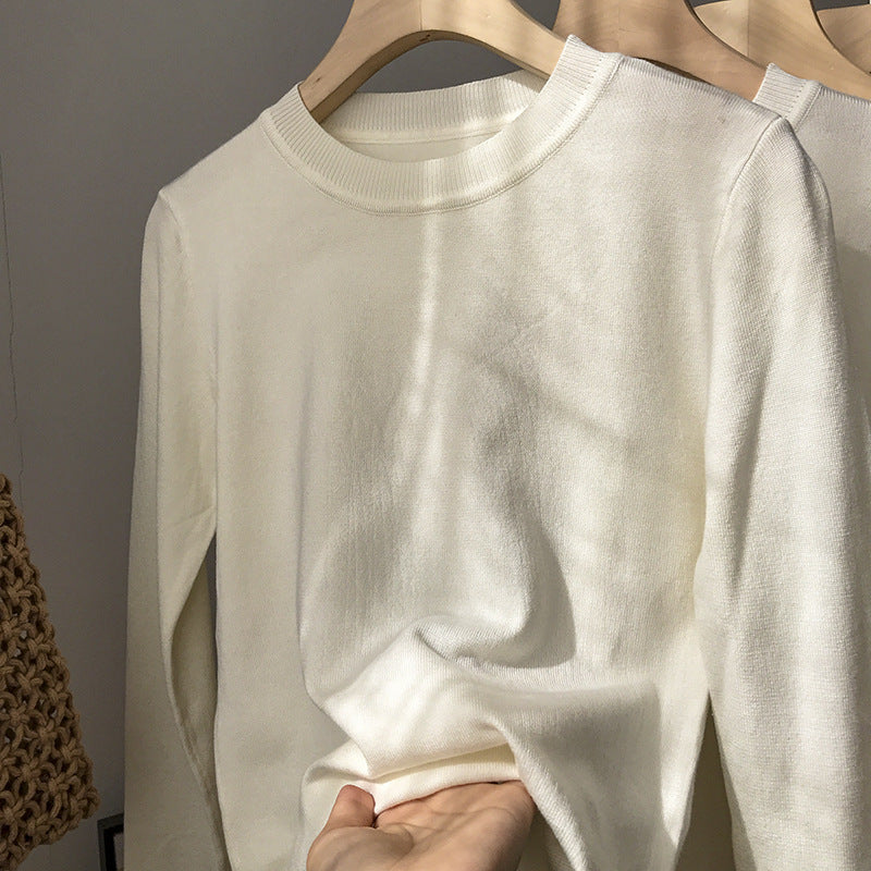 Solid Color Round Neck Long-sleeved Pullover Sweater Loose Temperament Top