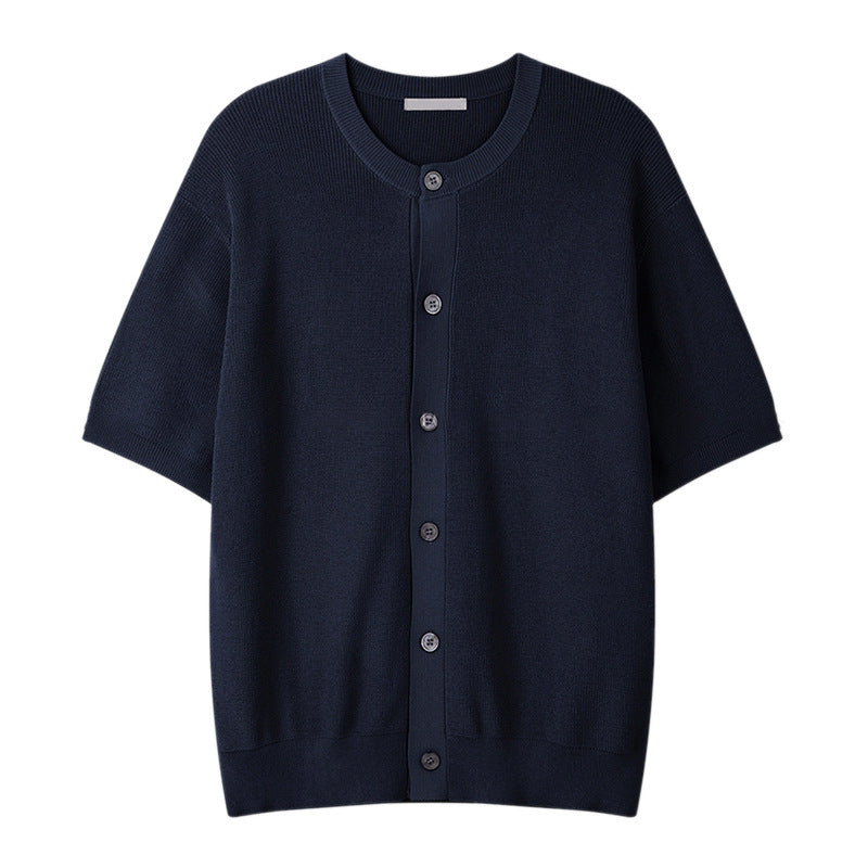 Asclo Summer Popular Solid Color Knitted Short-sleeved Simple Korean Fashionable Casual Breathable T-shirt Draped Crewneck Top