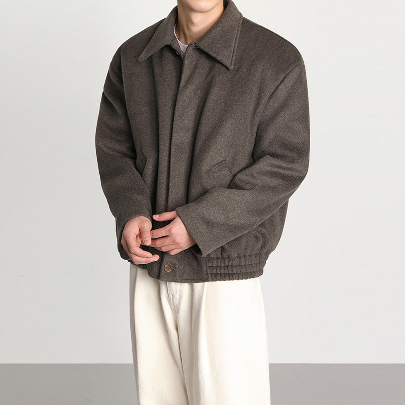 MYQ Woolen Jacket Men&#039;s Short Autumn And Winter Korean Loose Fashionable Lapel Retro Casual Woolen Jacket