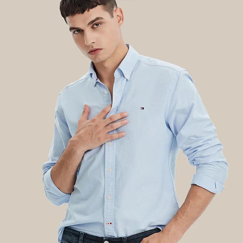 Men&#039;s Long-sleeved Shirt Light Luxury High-end Business Casual Middle-aged Buckle Collar Versatile Oxford Woven Shirt