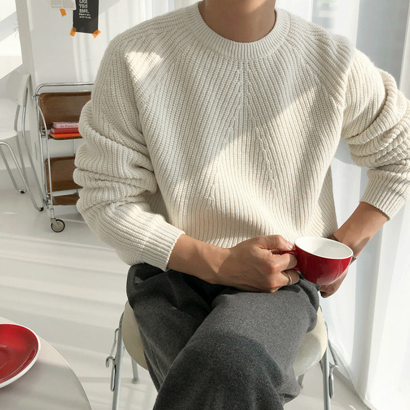 MYQ Round Neck Sweater Men&#039;s Solid Color Sweater Korean Style Trendy Loose Bottoming Sweater Autumn And Winter New Coat