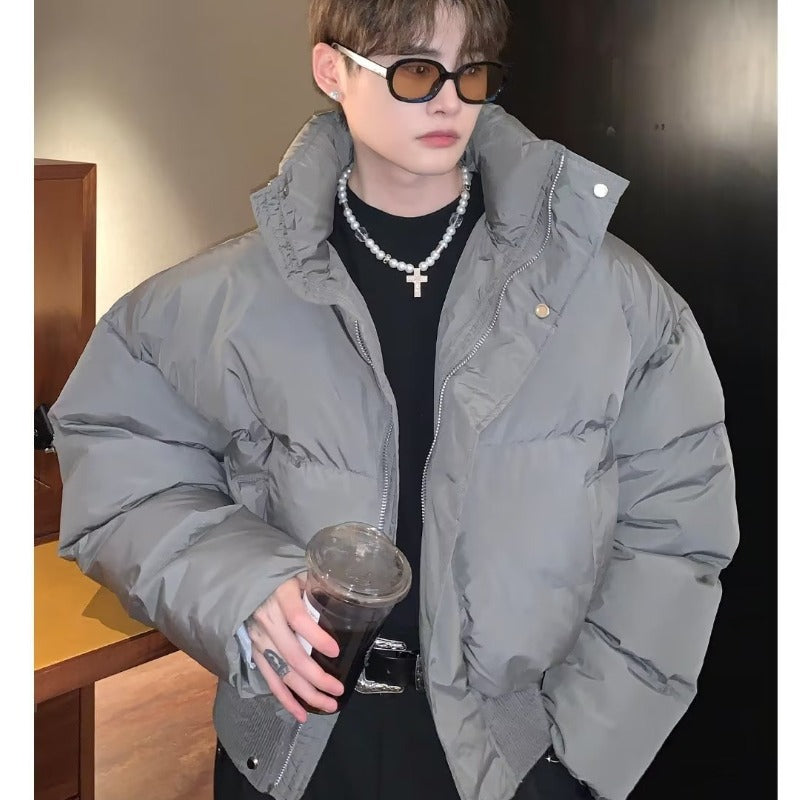 Winter Heavyweight Simple Stand-up Collar Short Cotton Coat Men&#039;s Loose Thickened Casual Short Cotton Coat Trendy Brand Bread Coat