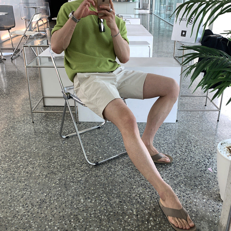 Korean Men&#039;s Shorts Summer New Cotton And Linen Pants Loose Trendy Casual Solid Color Beach Pants