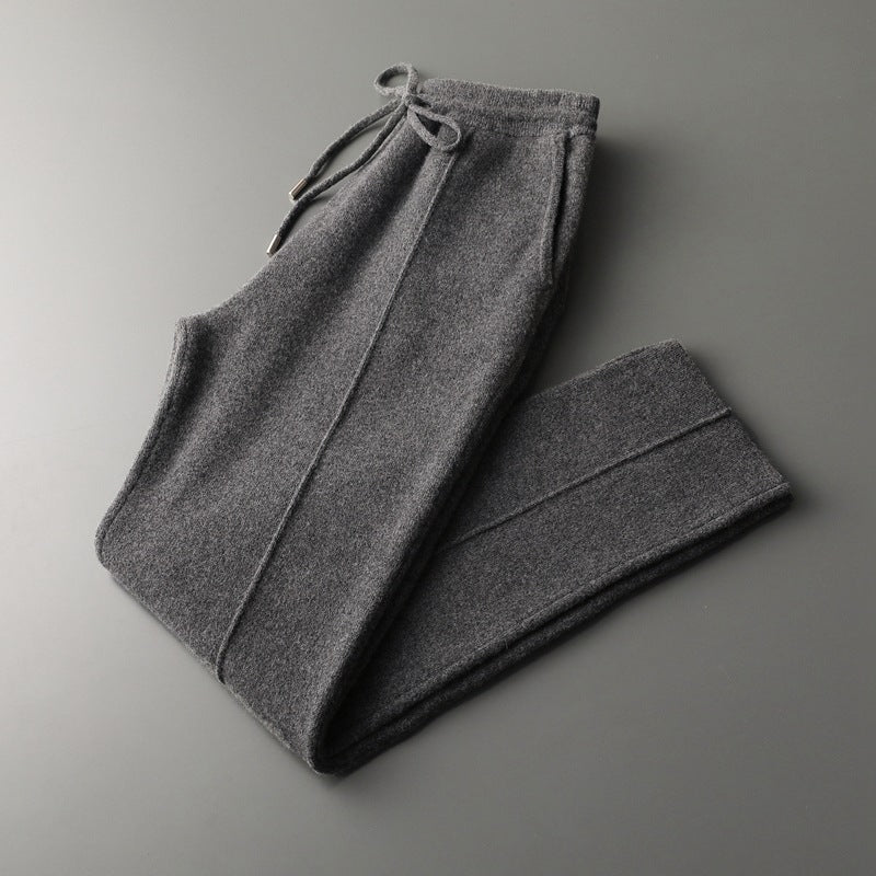 Autumn And Winter New Pure Color Wool Pants Men&#039;s Four-flat Thickened Cashmere Knitted Casual Pants Close-up Ankle-tied Pants