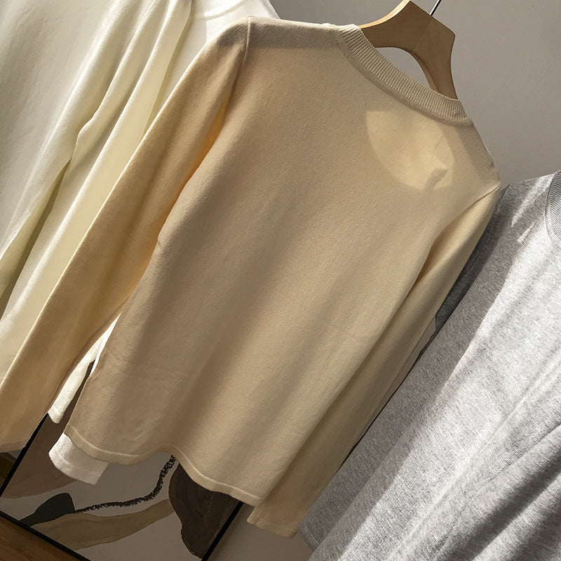 Solid Color Round Neck Long-sleeved Pullover Sweater Loose Temperament Top