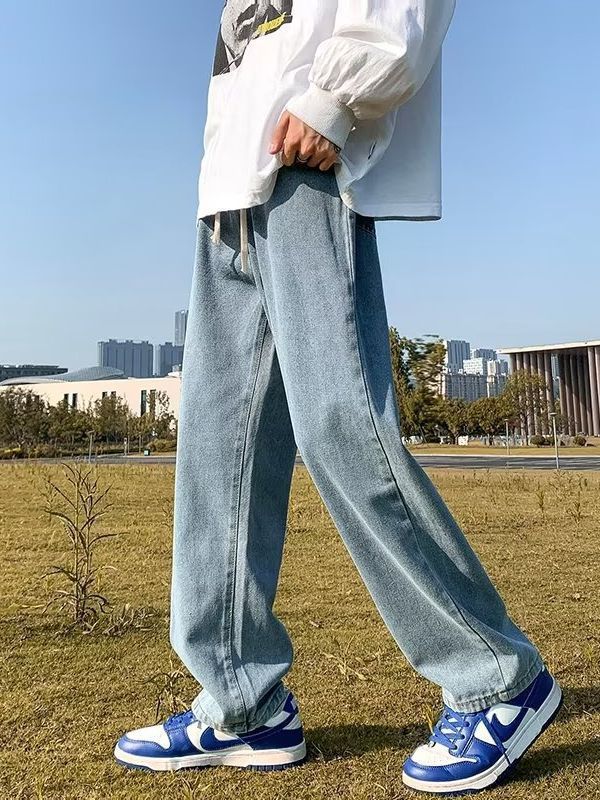 Hong Kong Style Japanese Style Retro Jeans Men&#039;s Loose Straight Pendant Wide Leg Dad Pants Popular Brand High Street Long Pants