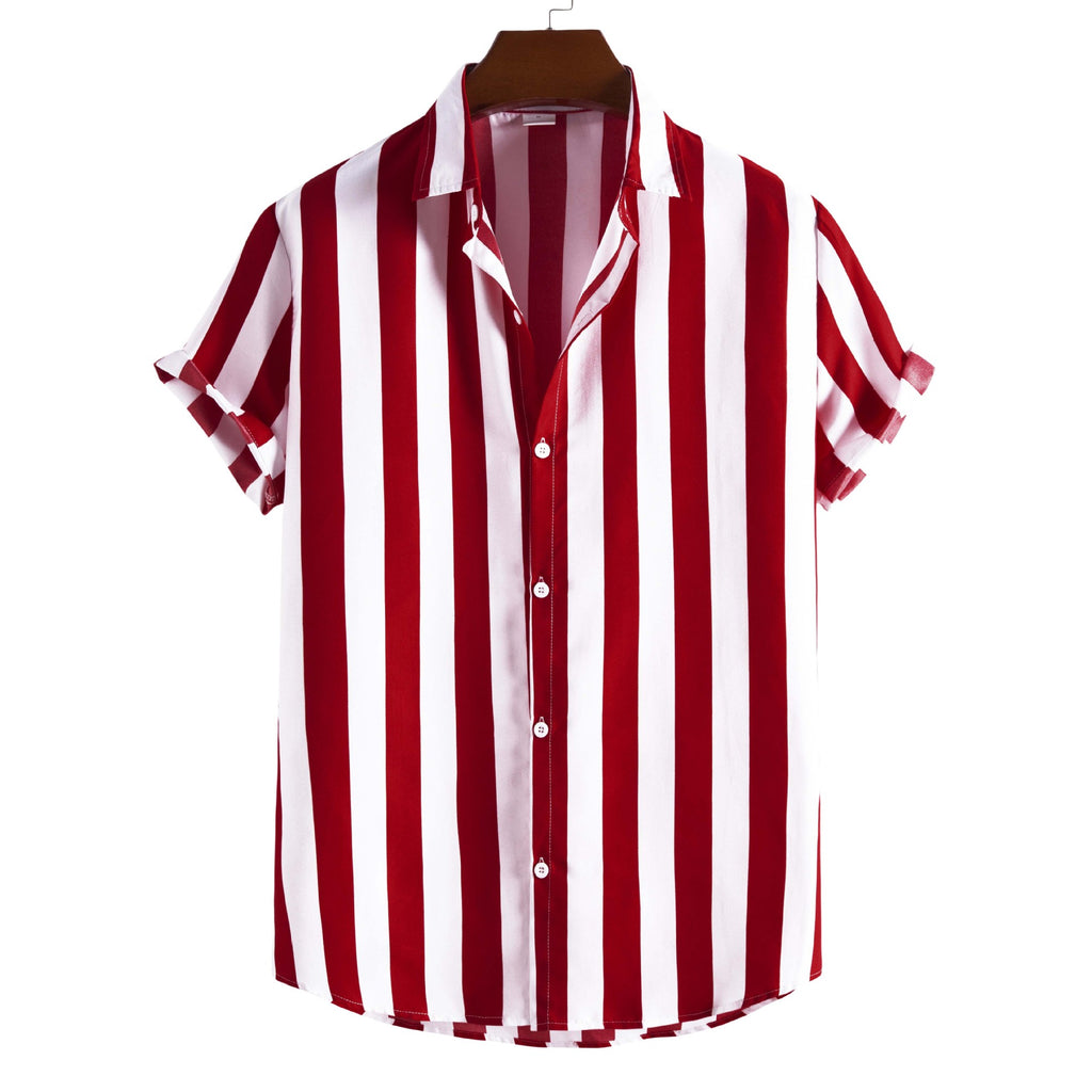 New Men&#039;s Fashion Casual Short-sleeved Printed Striped Shirt