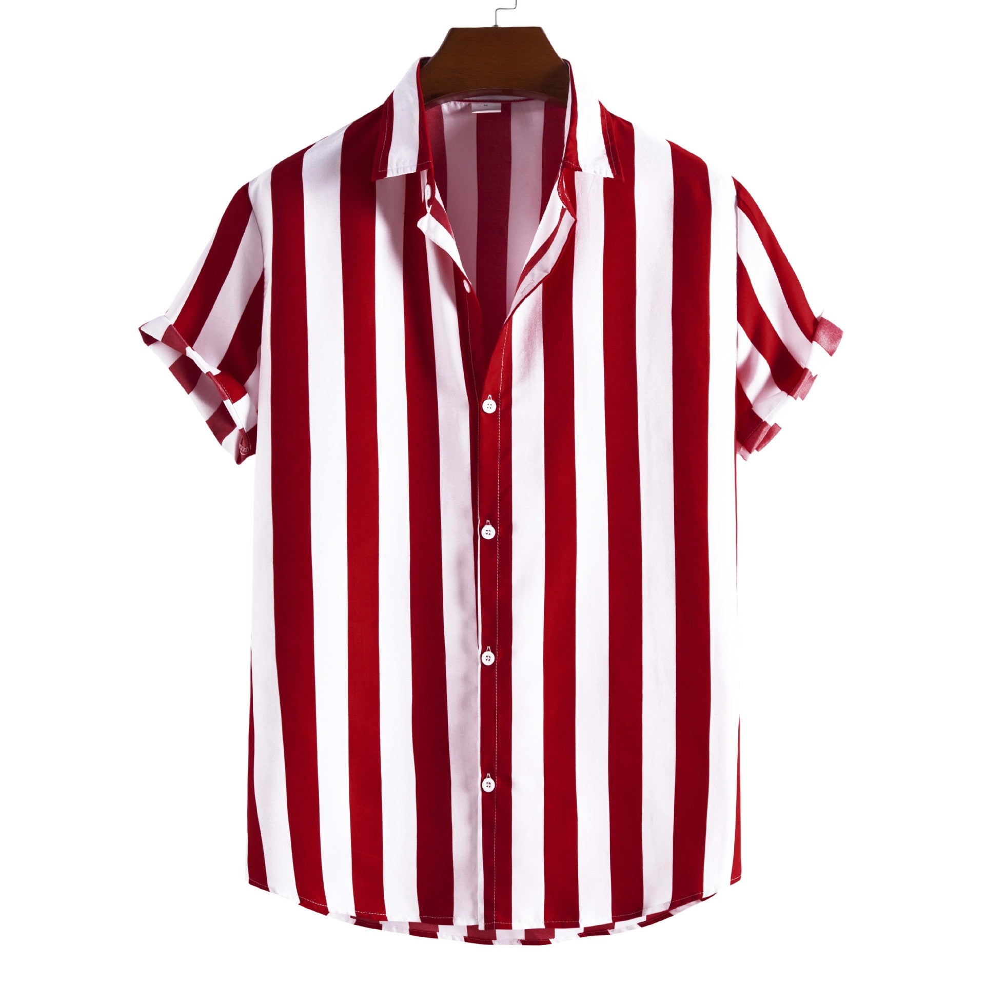 New Men&#039;s Fashion Casual Short-sleeved Printed Striped Shirt