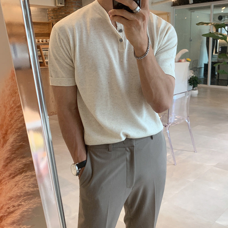 MYQ Men&#039;s Short-sleeved T-shirt Korean-style Trendy Summer Thin Slim-fit Half-sleeve Top Ice Silk Knitted Bottoming Shirt