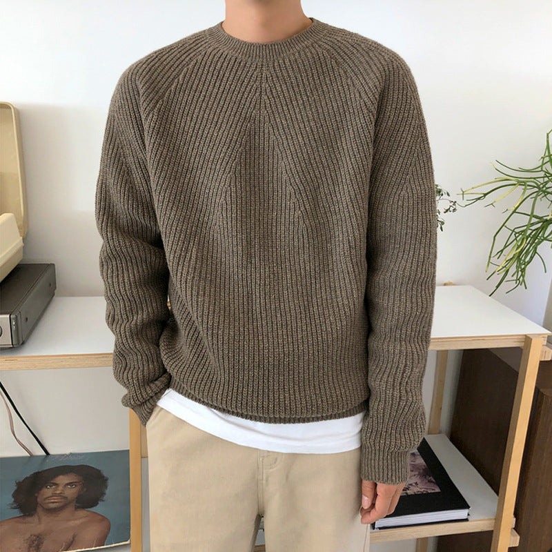 MYQ Round Neck Sweater Men&#039;s Solid Color Sweater Korean Style Trendy Loose Bottoming Sweater Autumn And Winter New Coat