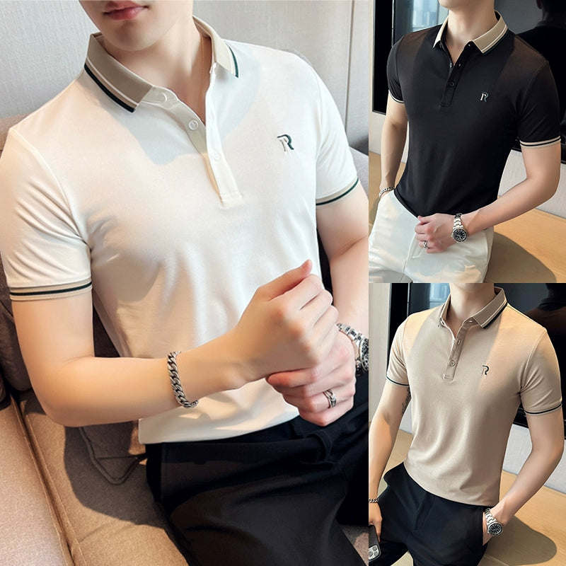 Business Paul Polo Shirt Men&#039;s Summer Short-sleeved High-end Self-cultivation Ruffian Handsome Trendy Brand Fat Lapel T-shirt Half-sleeved Top