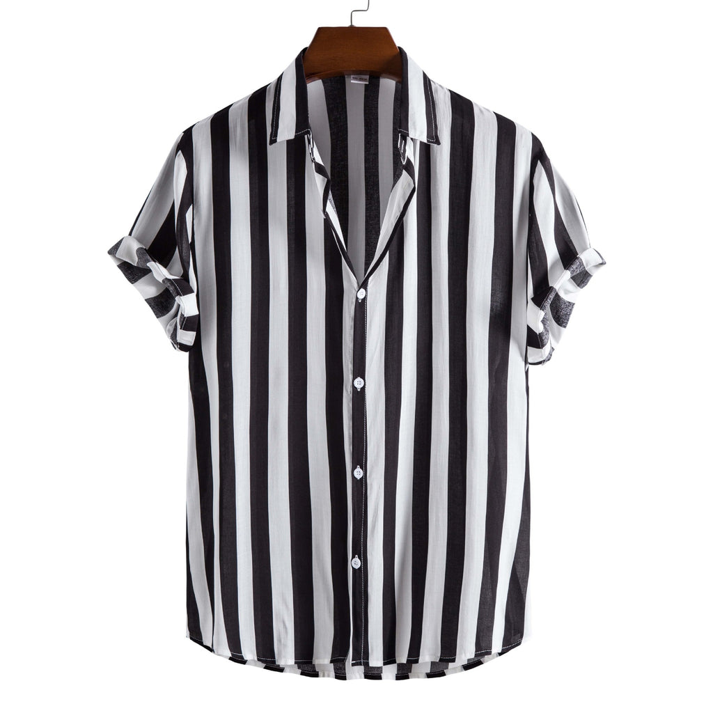 New Men&#039;s Fashion Casual Short-sleeved Printed Striped Shirt