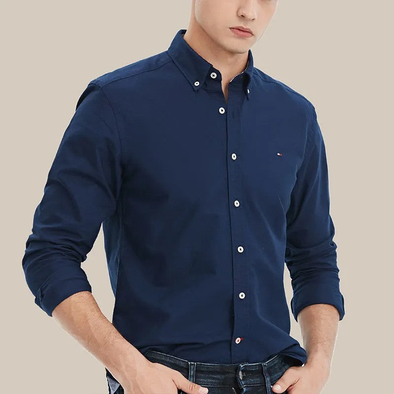 Men&#039;s Long-sleeved Shirt Light Luxury High-end Business Casual Middle-aged Buckle Collar Versatile Oxford Woven Shirt