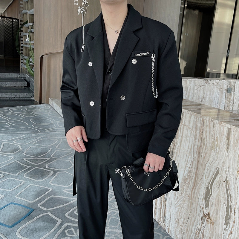 Autumn Ins Trendy Brand High-end Handsome Short Coat Suit Male Internet Celebrity Metal Chain Design Suit Hair Stylist