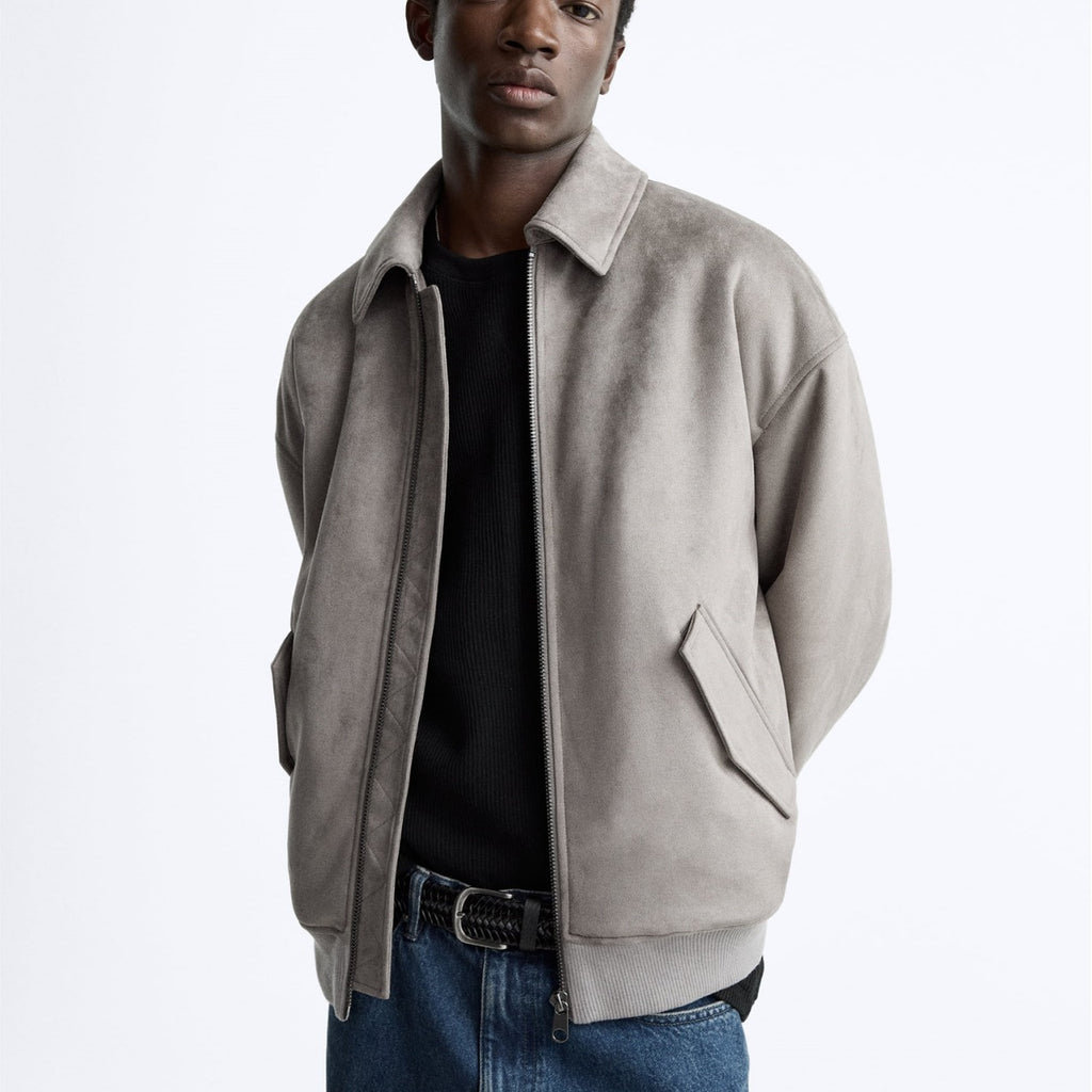 Men&#039;s Quilted Suede Texture Effect Lapel Jacket Coat