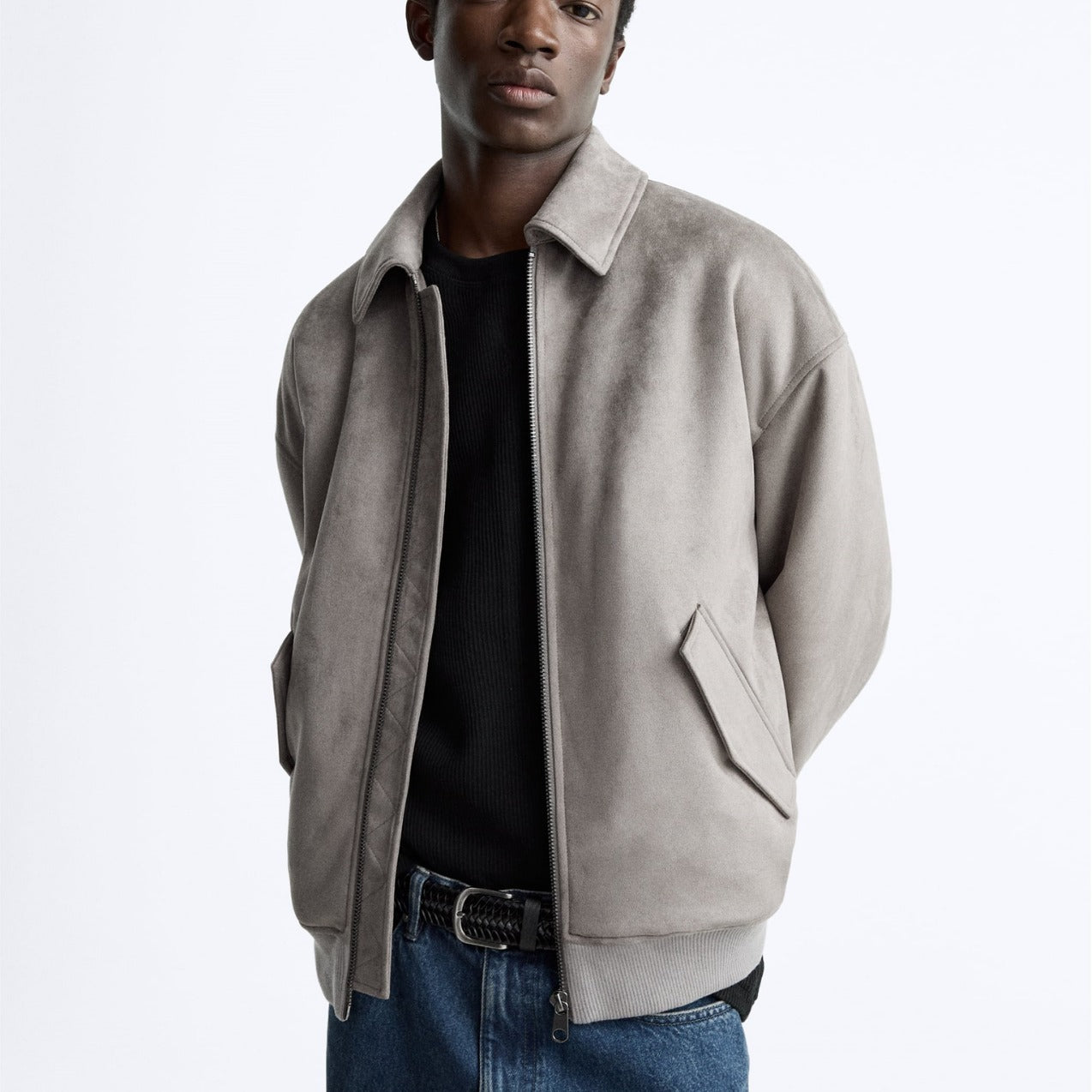 Men&#039;s Quilted Suede Texture Effect Lapel Jacket Coat