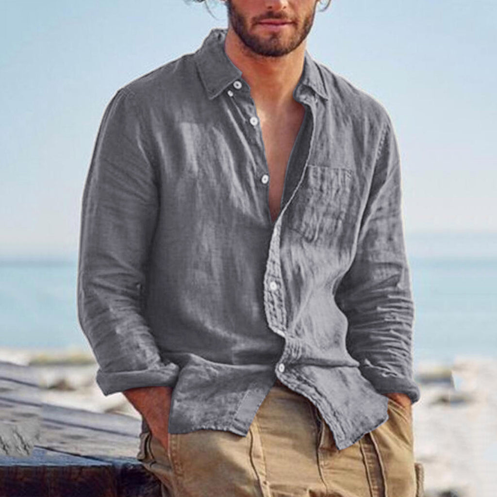 Solid Color  Cotton Linen Loose Men&amp;amp;#039;s Shirts