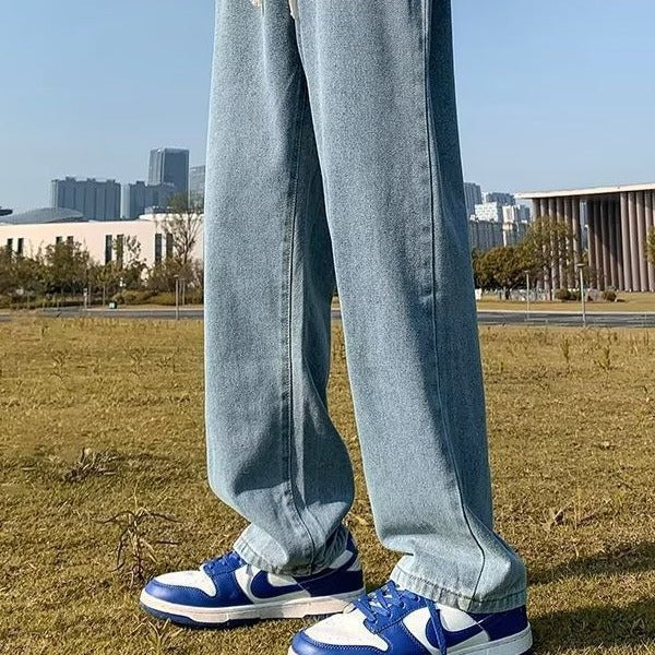 Hong Kong Style Japanese Style Retro Jeans Men&#039;s Loose Straight Pendant Wide Leg Dad Pants Popular Brand High Street Long Pants