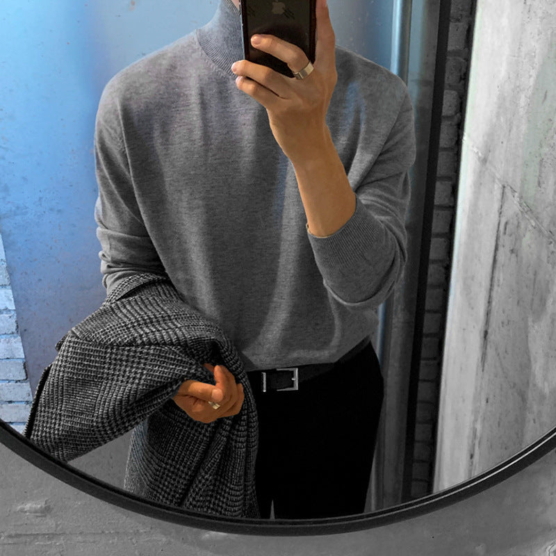 MYQ Half Turtleneck Sweater Men&#039;s Winter Korean Style Thickened Loose Casual Warm Knitted Base-Layer Sweater Jacket