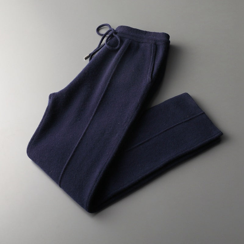 Autumn And Winter New Pure Color Wool Pants Men&#039;s Four-flat Thickened Cashmere Knitted Casual Pants Close-up Ankle-tied Pants