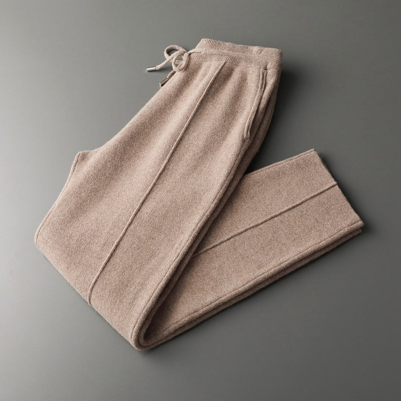 Autumn And Winter New Pure Color Wool Pants Men&#039;s Four-flat Thickened Cashmere Knitted Casual Pants Close-up Ankle-tied Pants