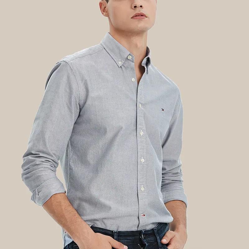 Men&#039;s Long-sleeved Shirt Light Luxury High-end Business Casual Middle-aged Buckle Collar Versatile Oxford Woven Shirt