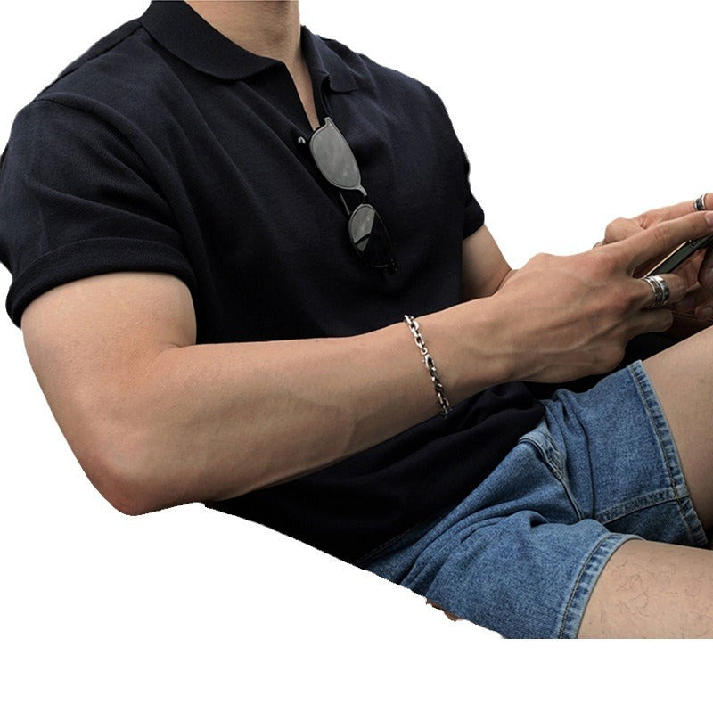 Summer Korean Style Lapel Polo Shirt Men&#039;s Trendy Knitted Short-sleeved T-shirt Solid Color New Top Sweater