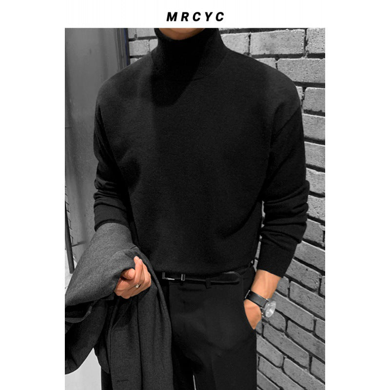 MYQ Half Turtleneck Sweater Men&#039;s Winter Korean Style Thickened Loose Casual Warm Knitted Base-Layer Sweater Jacket