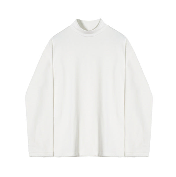 High Collar Long Sleeve T-shirt Men&#039;s Autumn And Winter Korean Loose Trendy Thickened All-match Pure Cotton Solid Color T-shirt