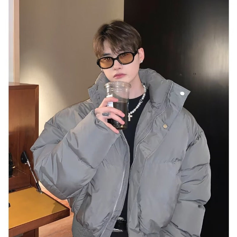 Winter Heavyweight Simple Stand-up Collar Short Cotton Coat Men&#039;s Loose Thickened Casual Short Cotton Coat Trendy Brand Bread Coat