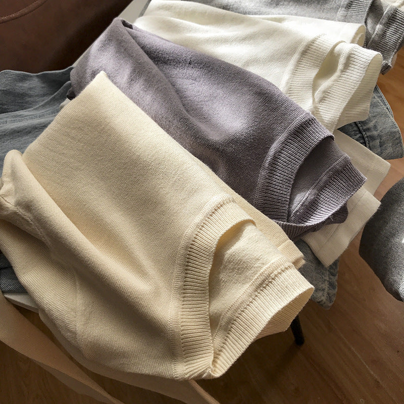 Solid Color Round Neck Long-sleeved Pullover Sweater Loose Temperament Top