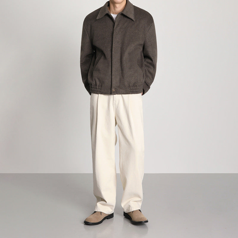 MYQ Woolen Jacket Men&#039;s Short Autumn And Winter Korean Loose Fashionable Lapel Retro Casual Woolen Jacket