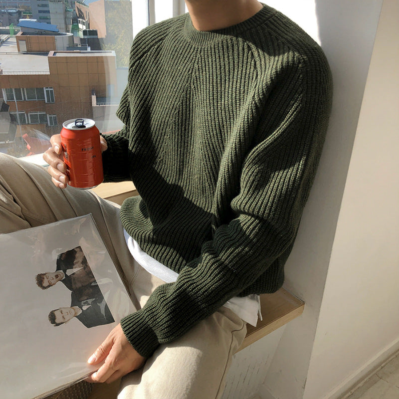 MYQ Round Neck Sweater Men&#039;s Solid Color Sweater Korean Style Trendy Loose Bottoming Sweater Autumn And Winter New Coat