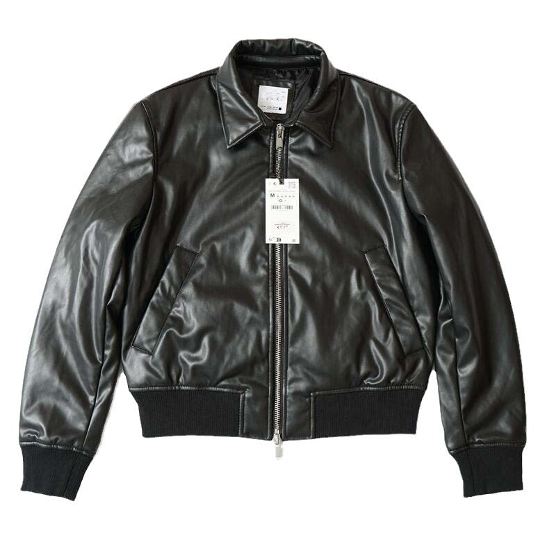 Original-men&#039;s Lapel Faux Leather Black Double Zipper Head Jacket Coat Leather Coat Short In Stock