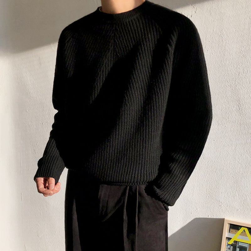 MYQ Round Neck Sweater Men&#039;s Solid Color Sweater Korean Style Trendy Loose Bottoming Sweater Autumn And Winter New Coat