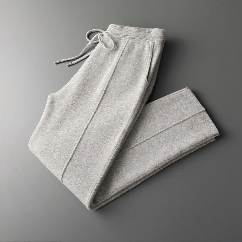 Autumn And Winter New Pure Color Wool Pants Men&#039;s Four-flat Thickened Cashmere Knitted Casual Pants Close-up Ankle-tied Pants