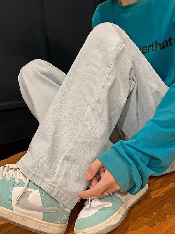 Hong Kong Style Japanese Style Retro Jeans Men&#039;s Loose Straight Pendant Wide Leg Dad Pants Popular Brand High Street Long Pants